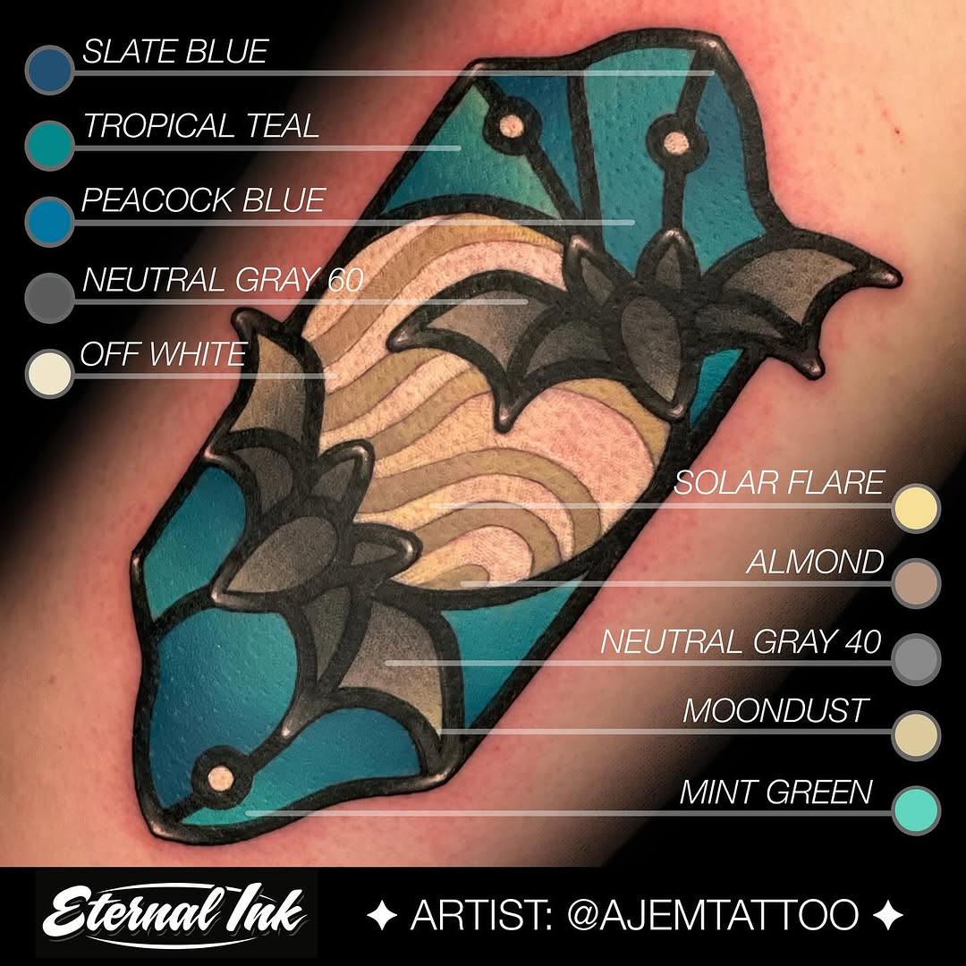 Stained-glass bat with bold outlines and jewel tones