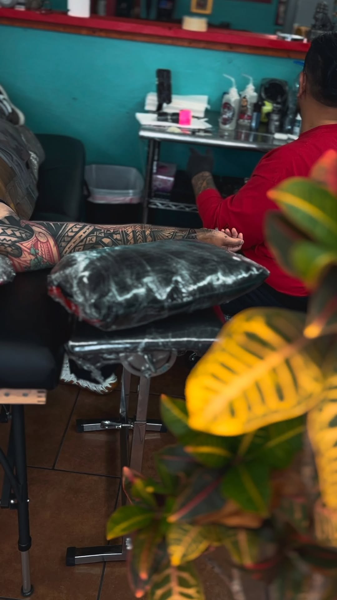 Intricate tribal blackwork sleeve with bold geometric patterns