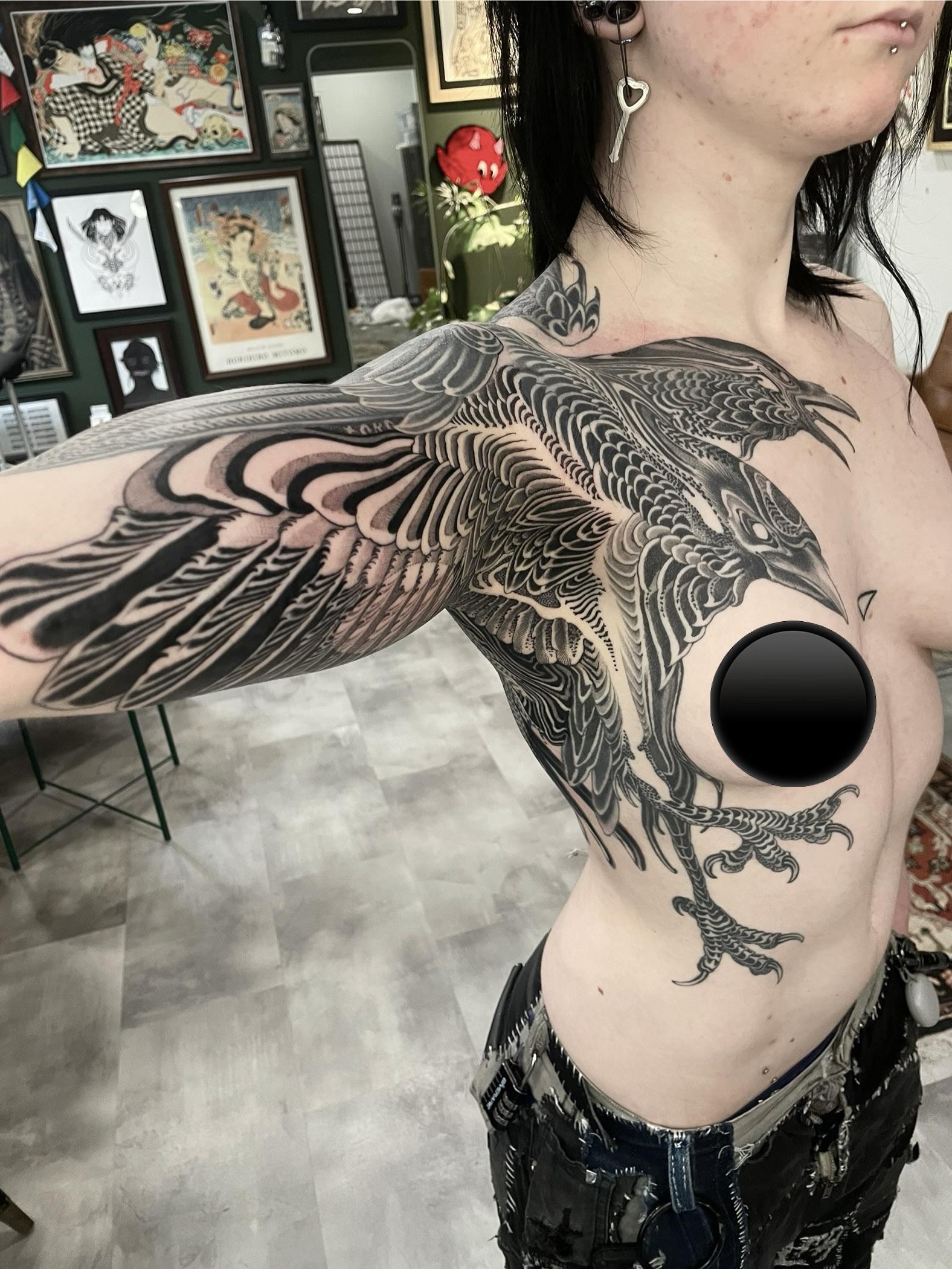 Crow tattoo on armpit