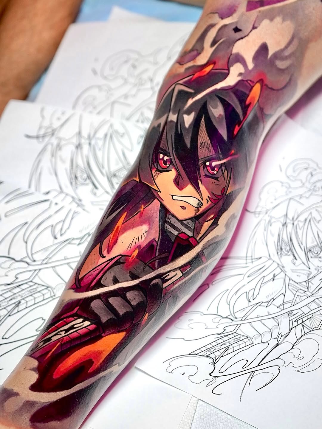 Vibrant anime-style Akame character with fiery accents.