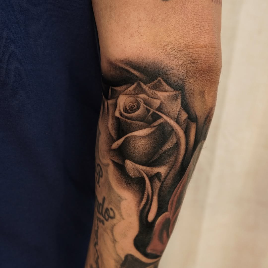 Hyper-realistic grayscale rose with smooth, velvety shading and depth