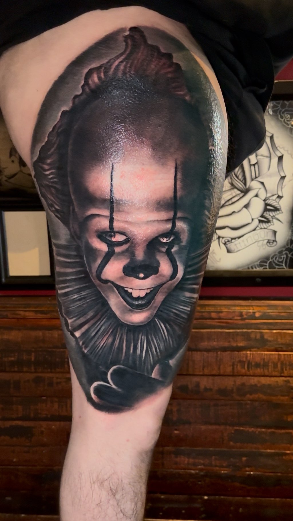 Haunting Pennywise clown portrait with dramatic shading