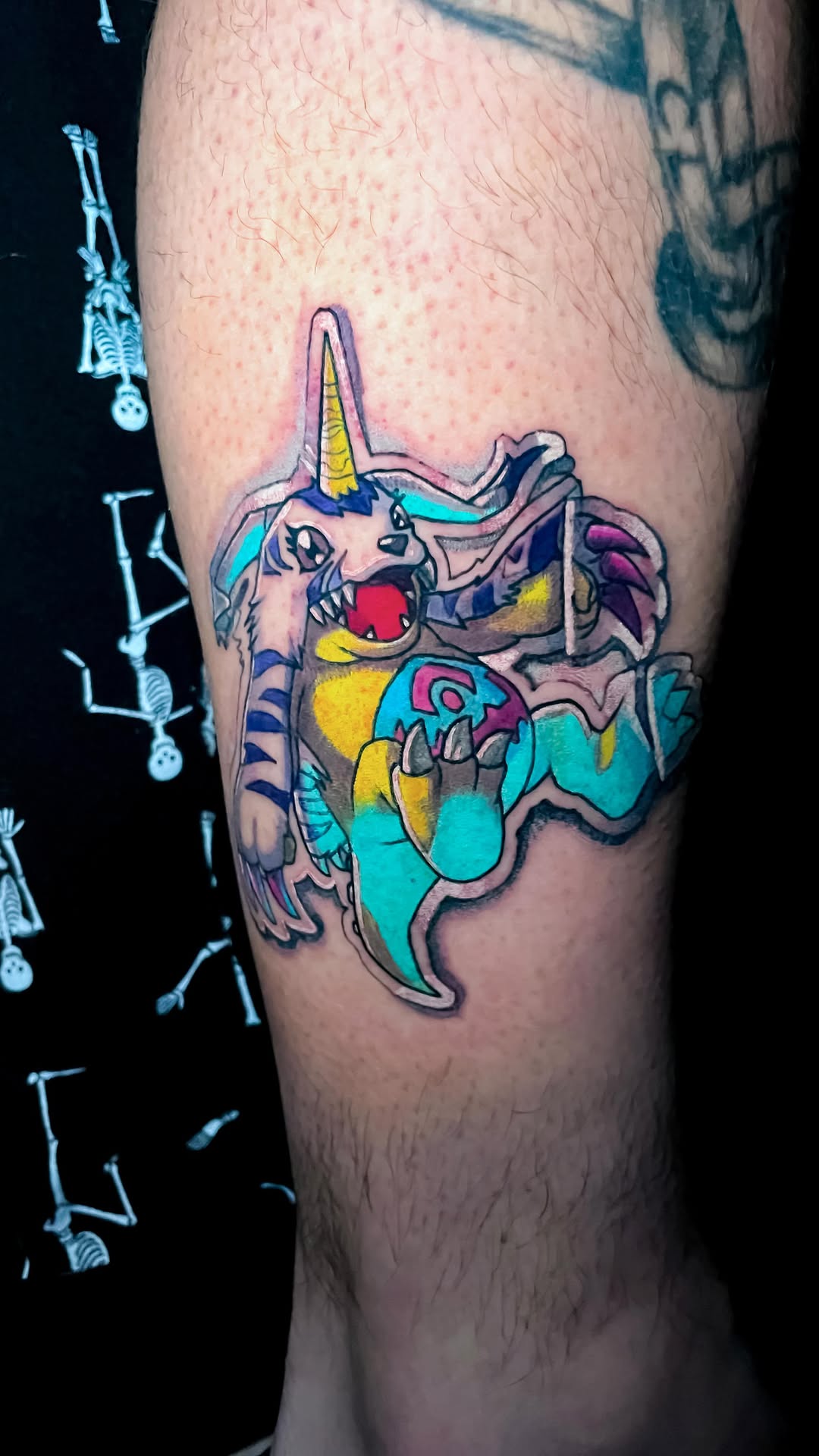 Neon Digimon-inspired beast with unicorn horn and bold outlines