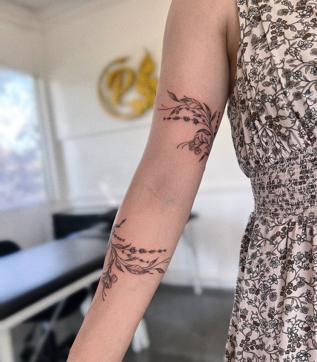 Delicate floral vine wrap with fine-line petals