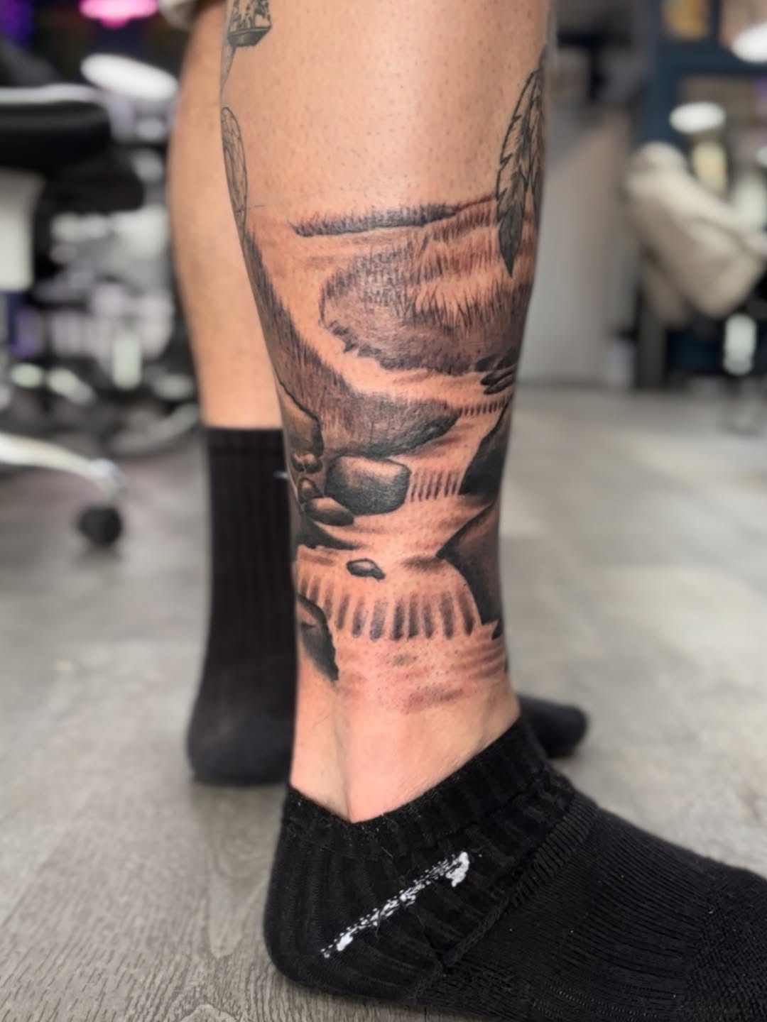 Monochrome landscape wrap with rocks and flowing water