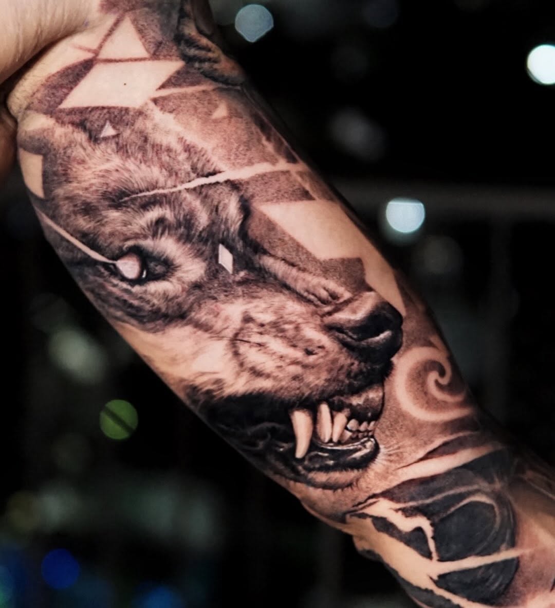Wolf head portrait with geometric triangles and shading