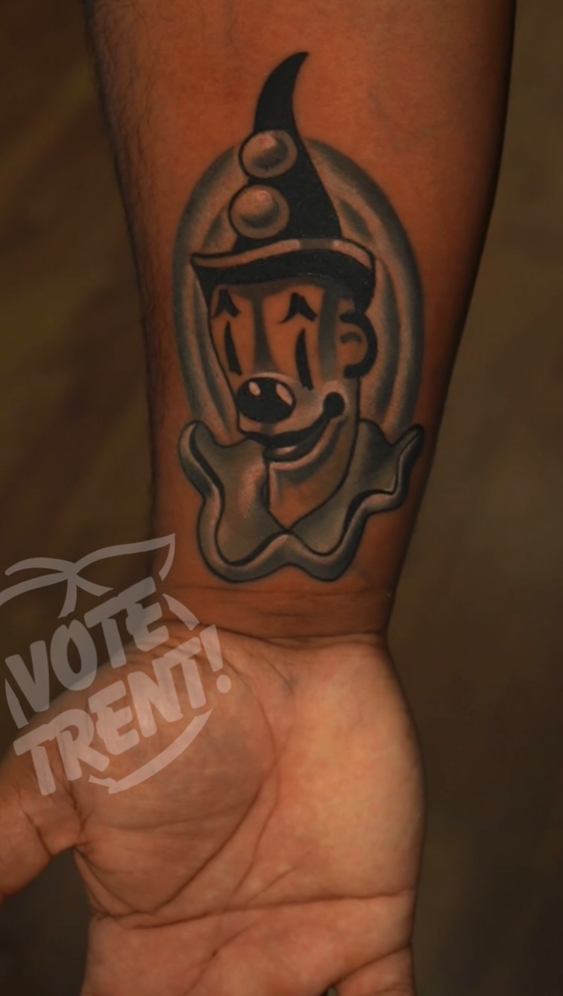 Cartoon dog portrait in bold black-and-gray shading