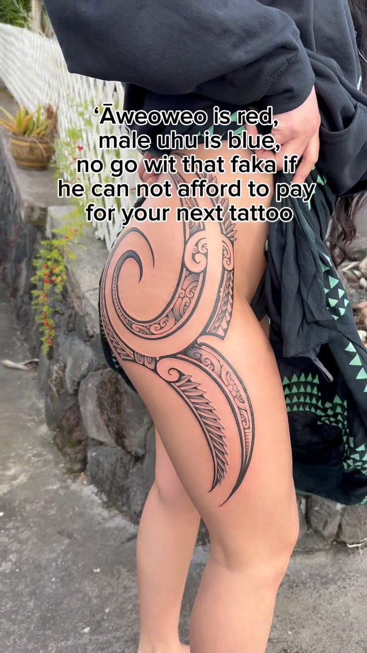 Bold Polynesian tribal leg piece with flowing geometric motifs