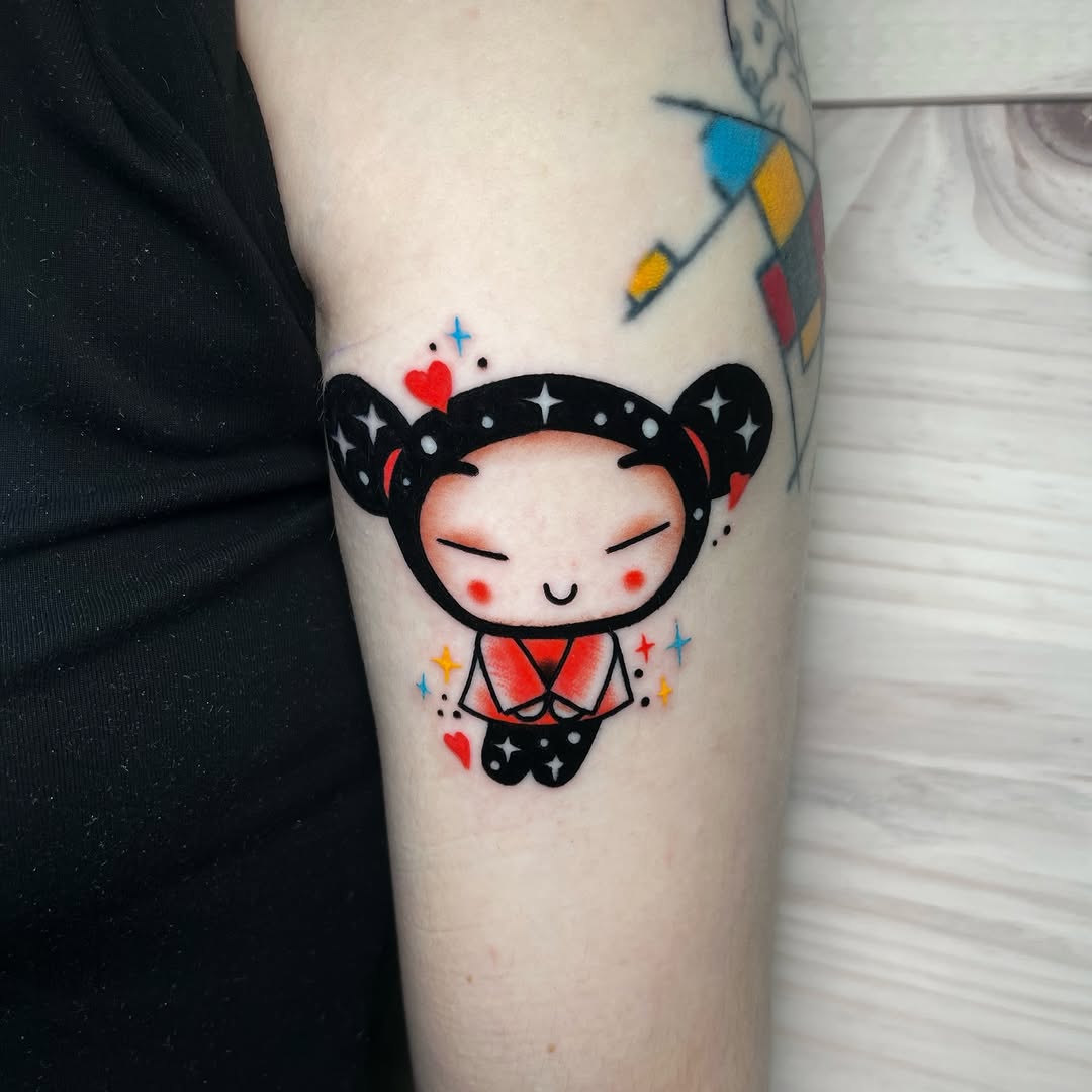 Cute chibi Pucca-inspired girl with red dress
