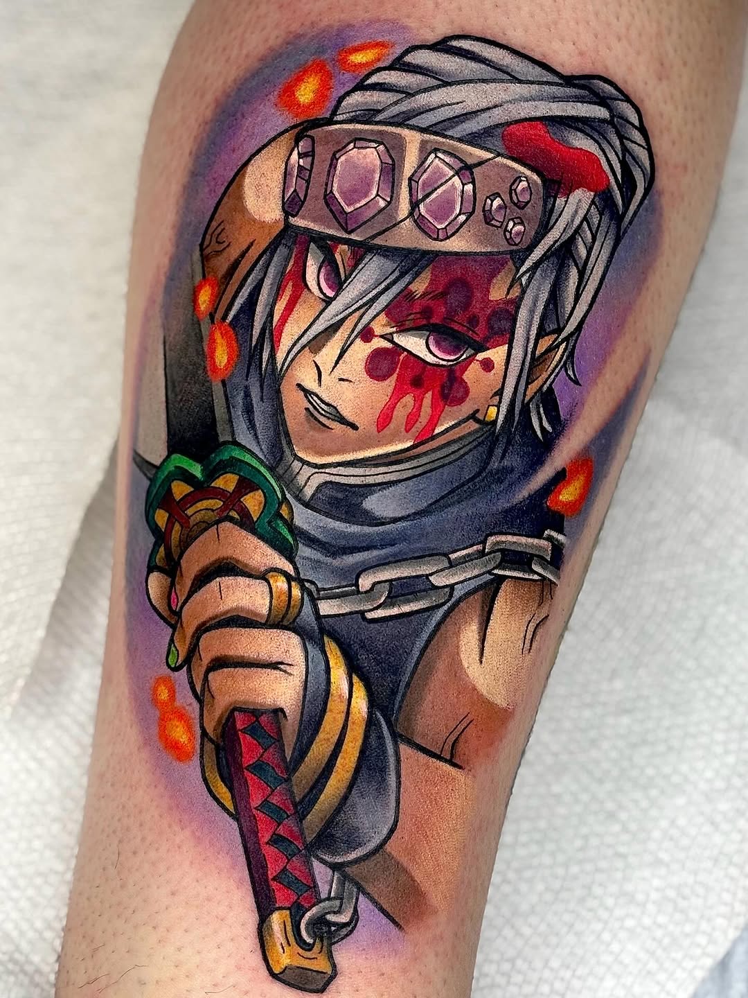 Vibrant anime-style Tengen Uzui portrait on leg