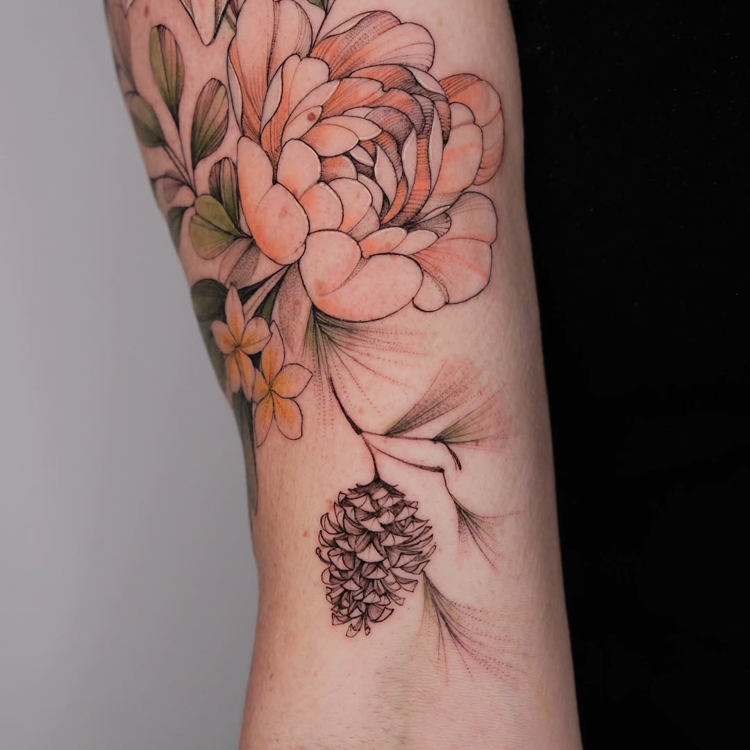 Colorful floral design tattoo