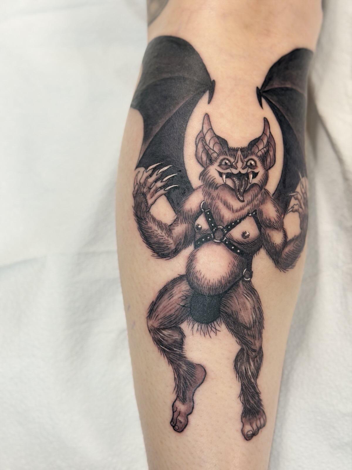 Demon-bat creature with bold linework and haunting shading.