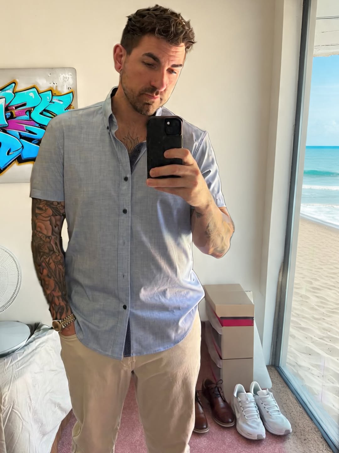 Black-and-gray botanical sleeve with bold linework