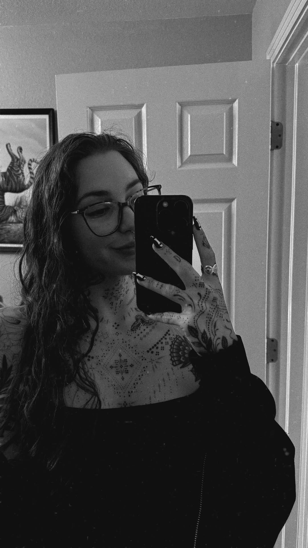 Intricate blackwork dotwork chest piece with floral neck motifs