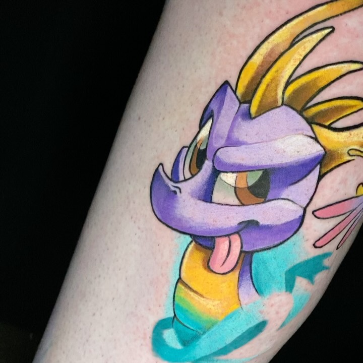 Vibrant Spyro the dragon portrait in bold color