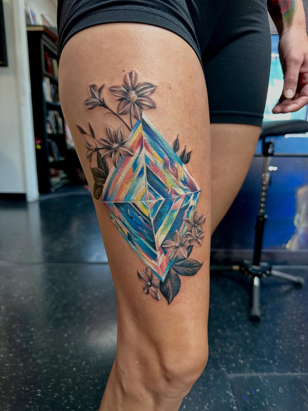 Colorful geometric gem tattoo