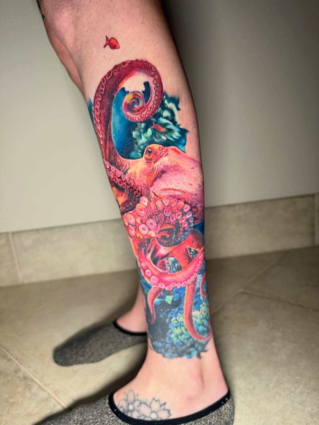 Vivid neon octopus wrap with coral reef