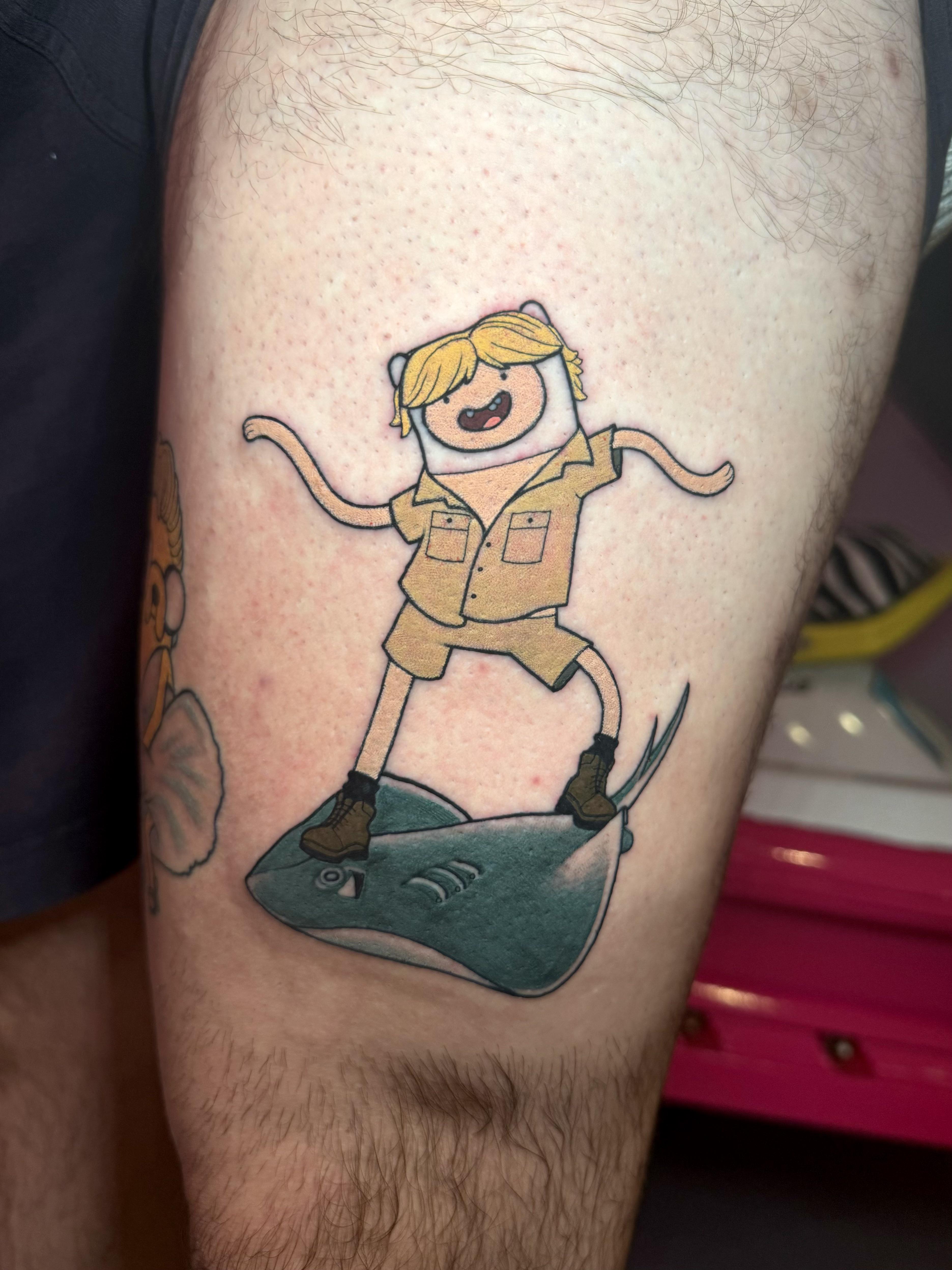 Whimsical safari-mashup: Finn in Steve Irwin gear.