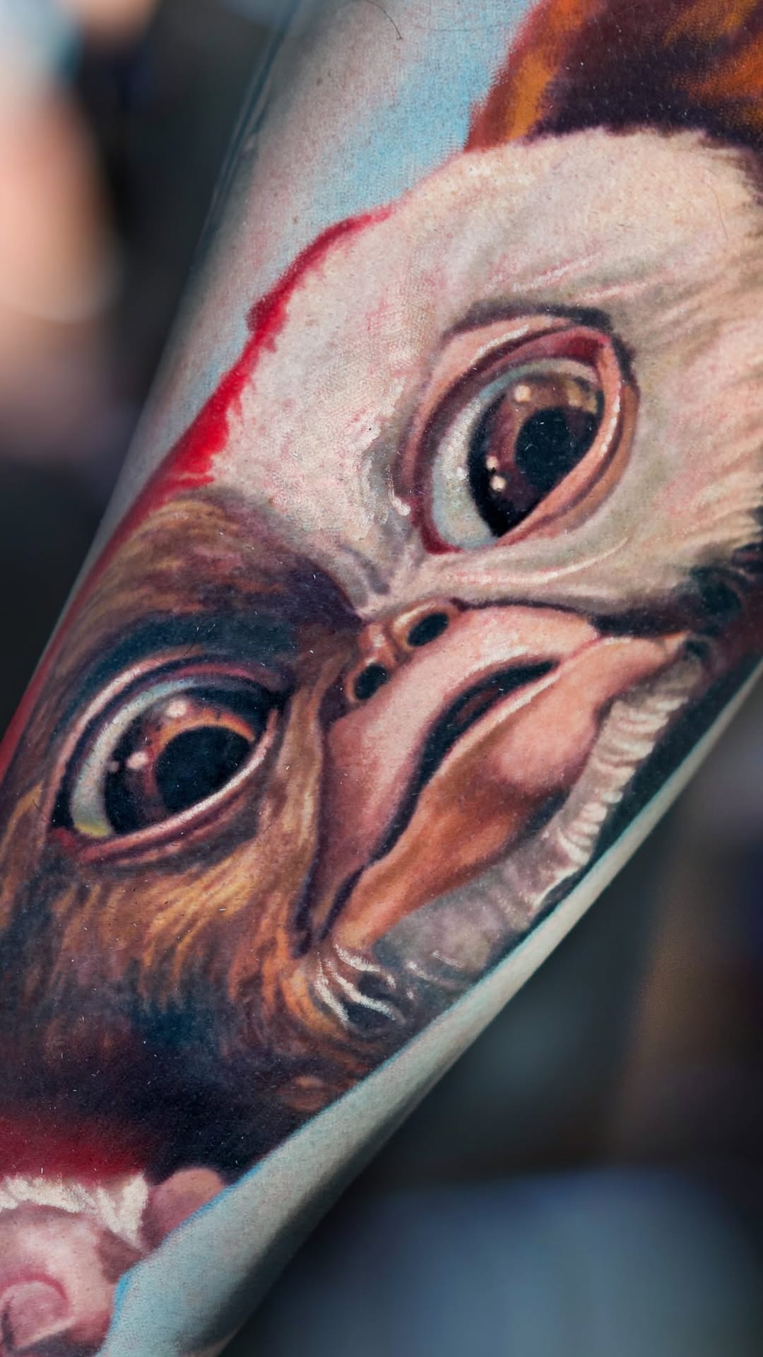 Photorealistic gremlin head with vivid color shading