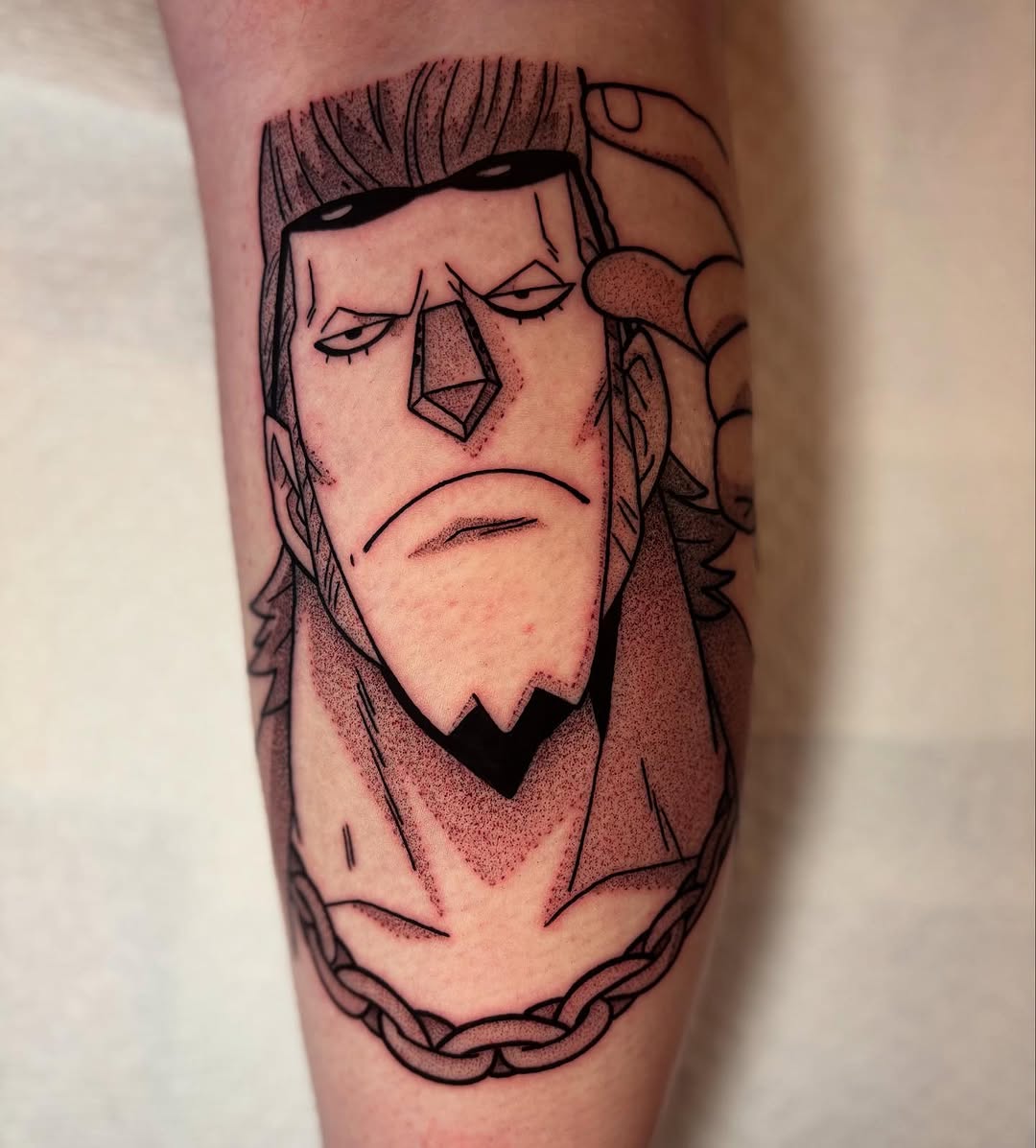 Bold linework geometric portrait with diamond nose and chain.