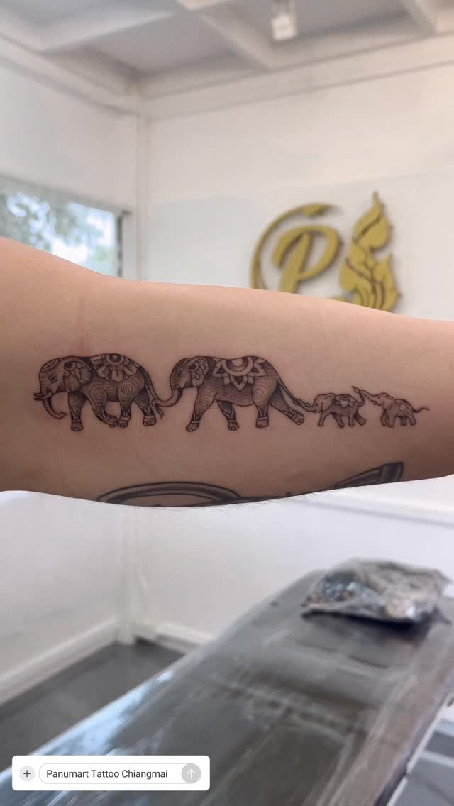 Ornamental linework elephants parade with mandala motifs