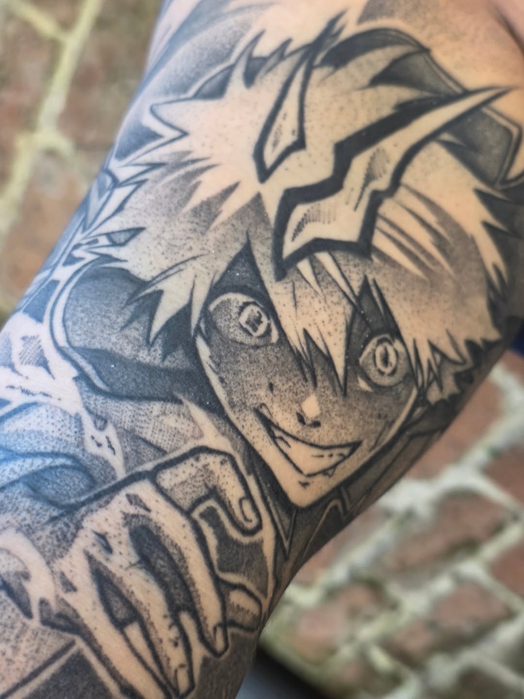 Bold Black Clover character head in sharp blackwork