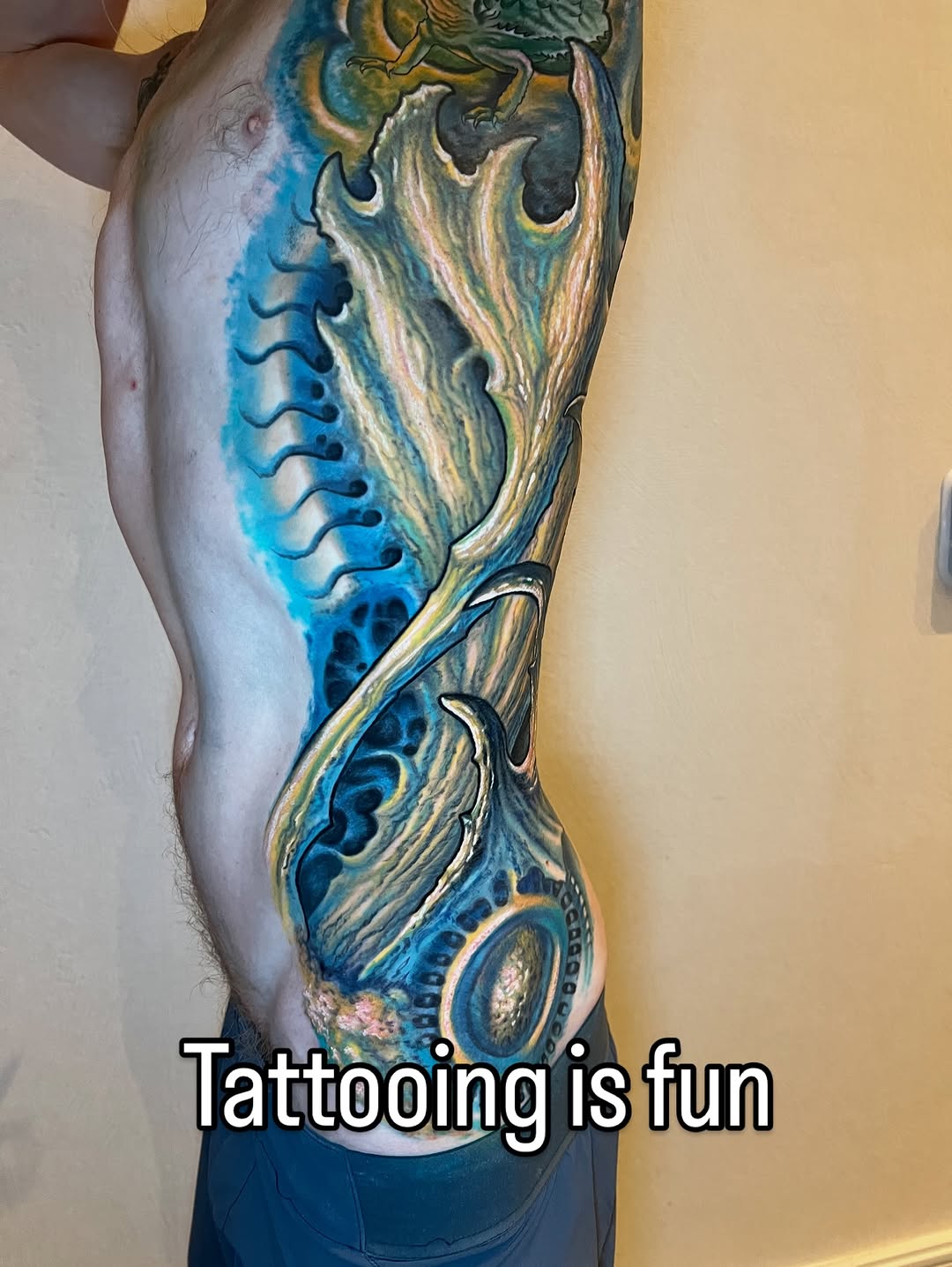 Vibrant aquatic dragon wrap with flowing oceanic colors