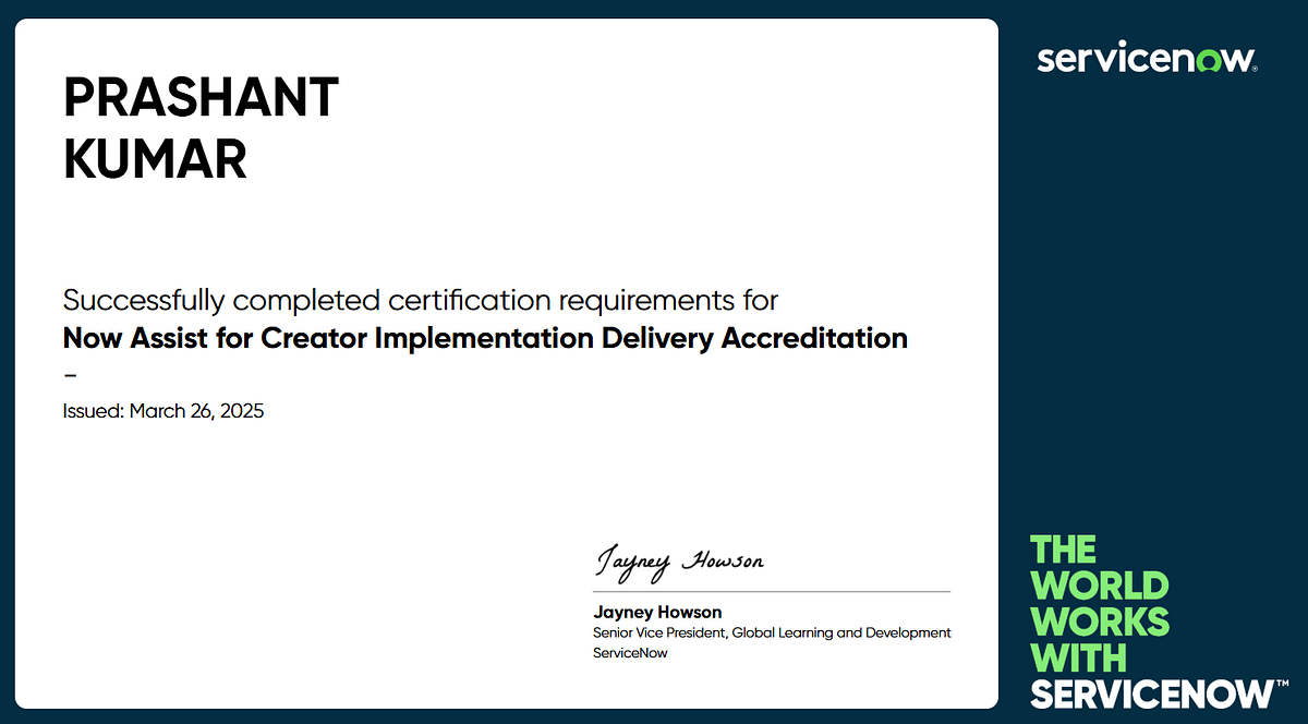 Now Assist for Creator Implementation Delivery Accreditation