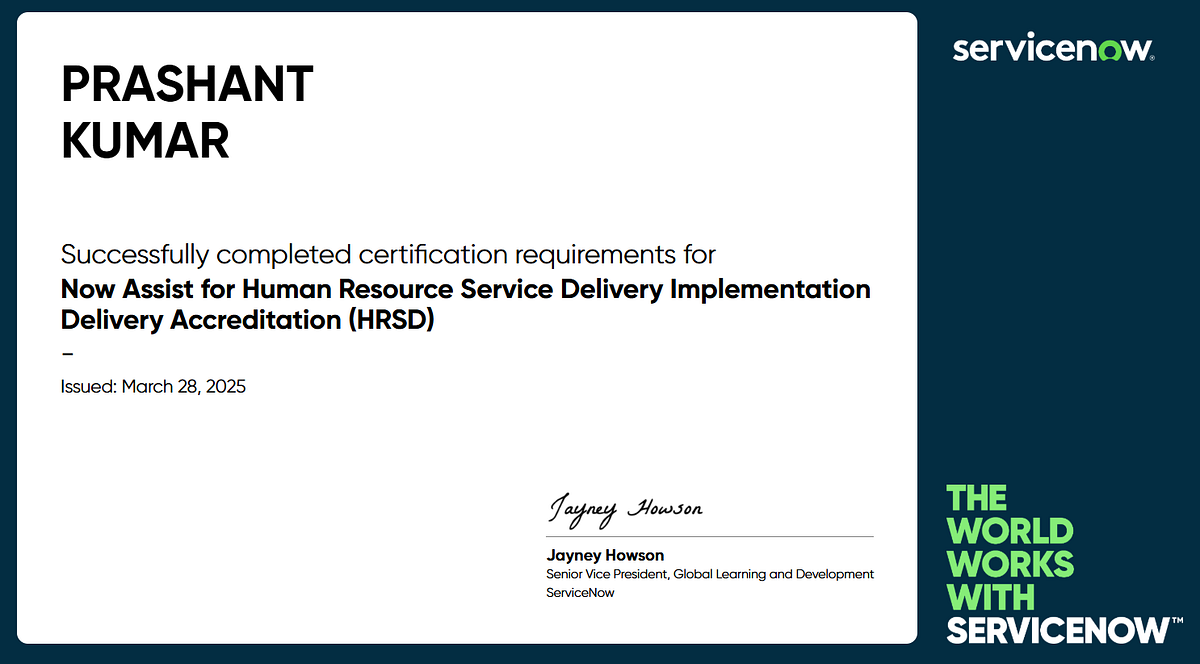 Now Assist for Human Resource Service Delivery Implementation Delivery Accreditation (HRSD)