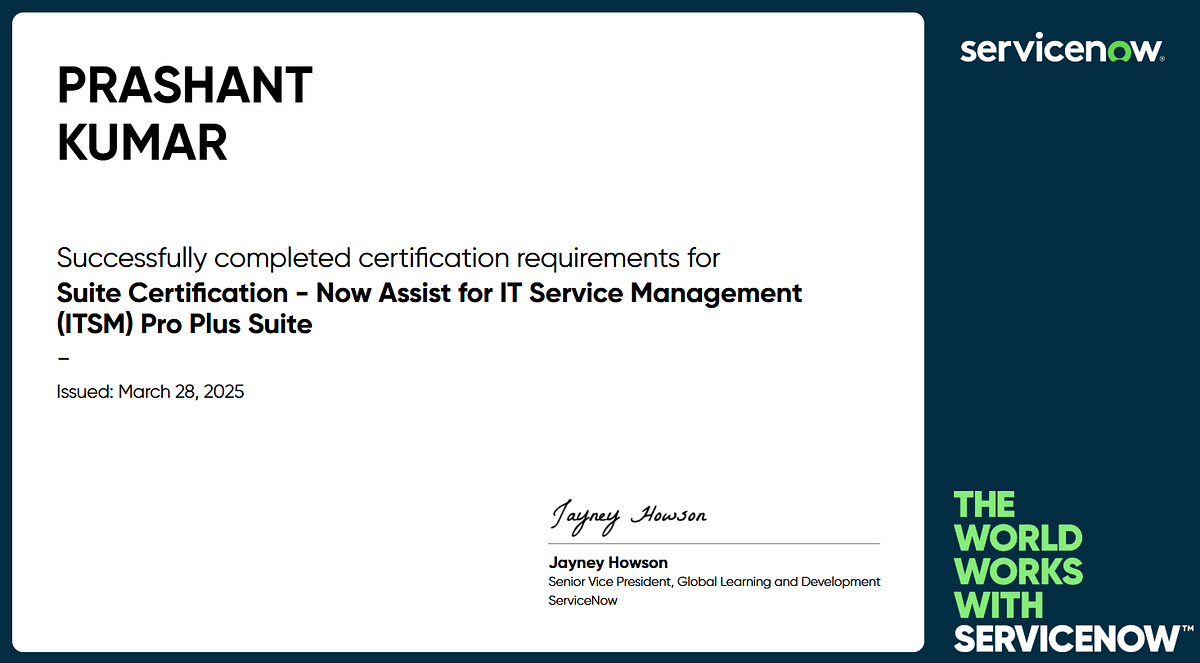Suite Certification — Now Assist for IT Service Management (ITSM) Pro Plus Suite