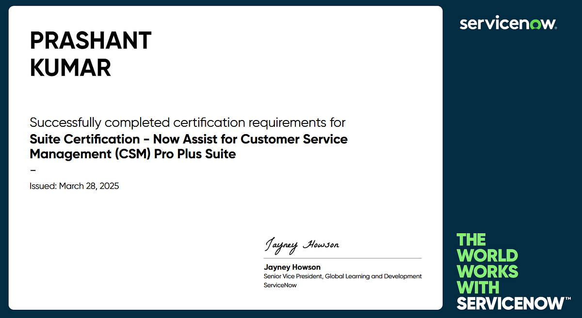 Suite Certification — Now Assist for Customer Service Management (CSM) Pro Plus Suite