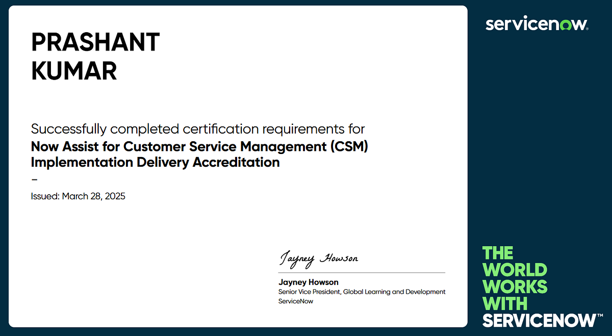 Now Assist for Customer Service Management (CSM) Implementation Delivery Accreditation