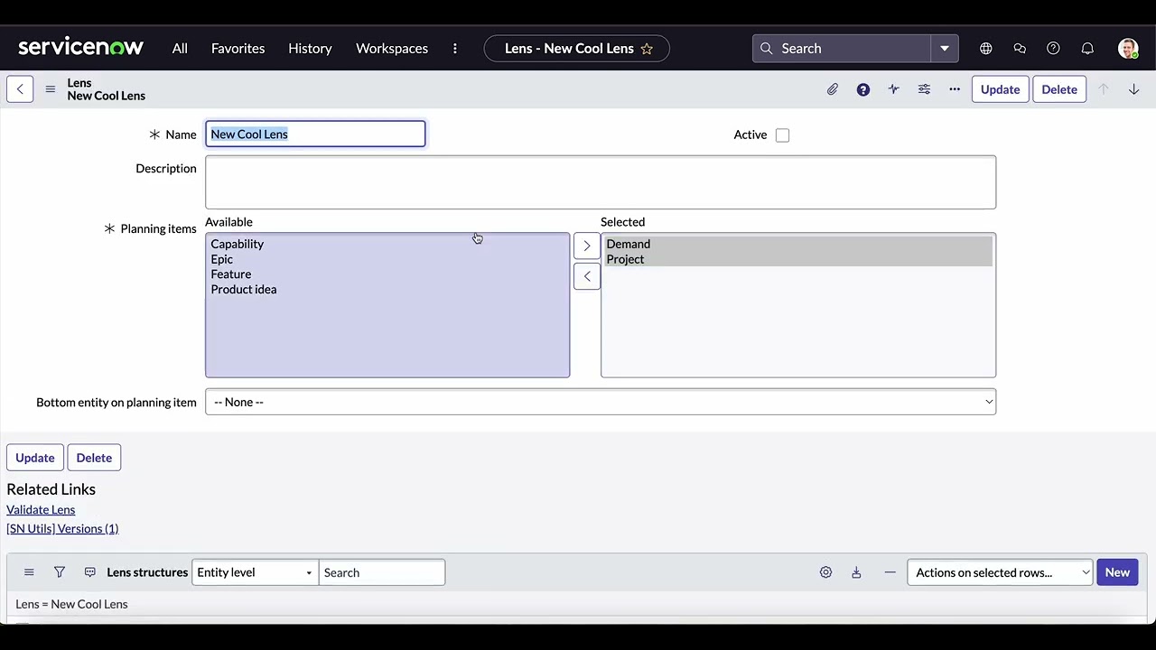 How to create a Lens in ServiceNow