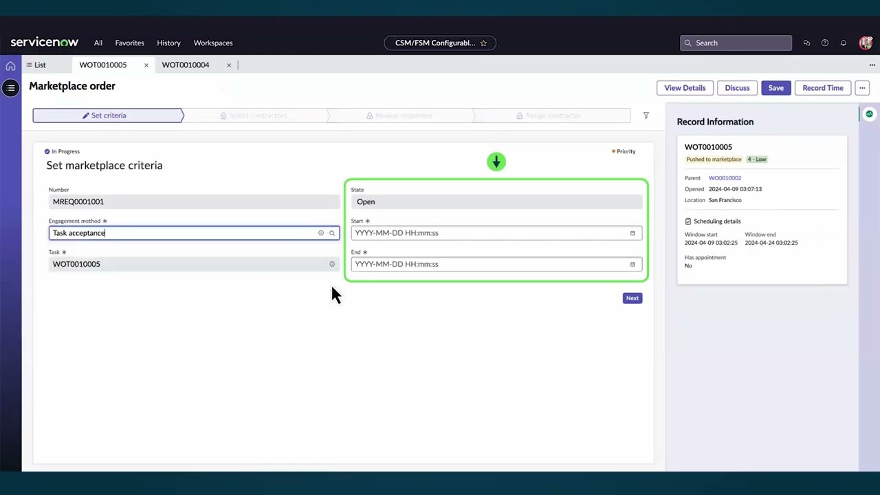 Push a request to Field Service Marketplace with Playbooks