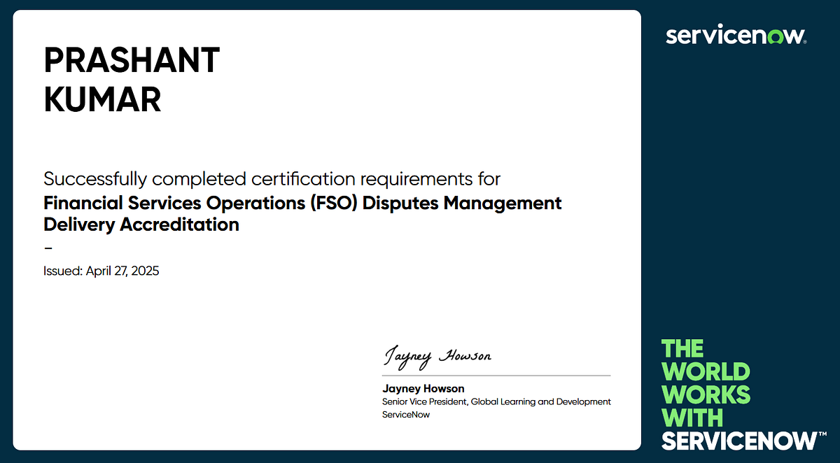 Financial Services Operations (FSO) Disputes Management Delivery Accreditation
