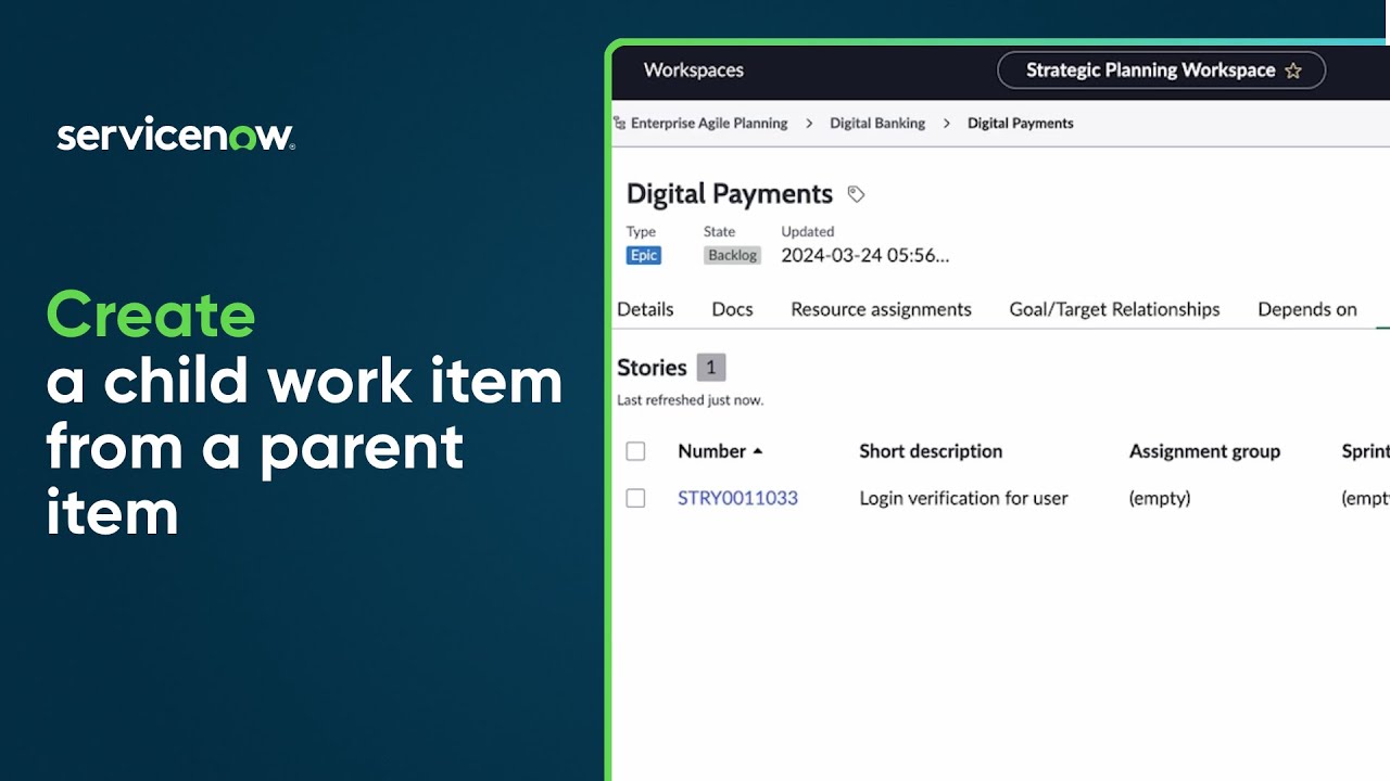 Create a child work item from a parent work item