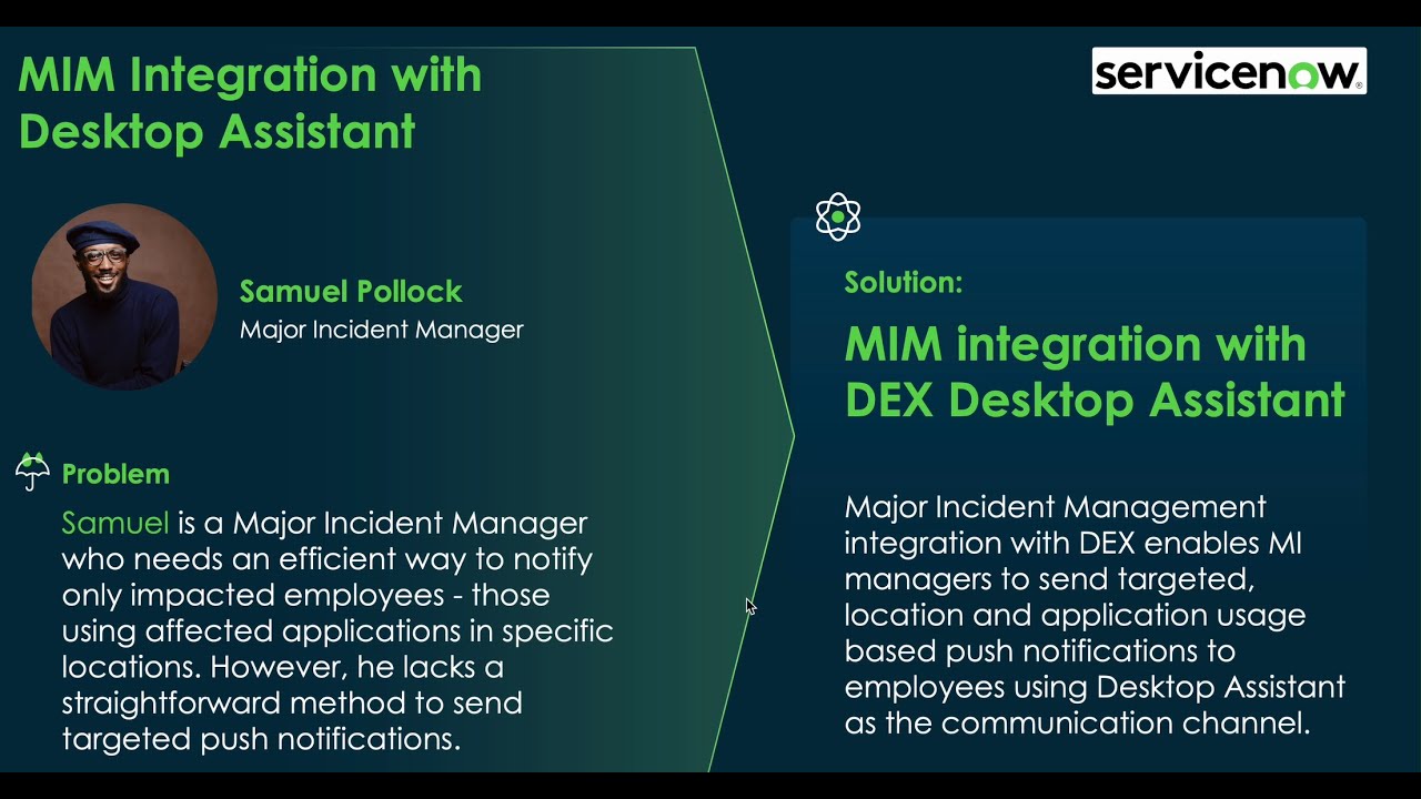 ServiceNow Digital End-user Experience (DEX) App Use Major Incident Managment (MIM) Alerts Demo