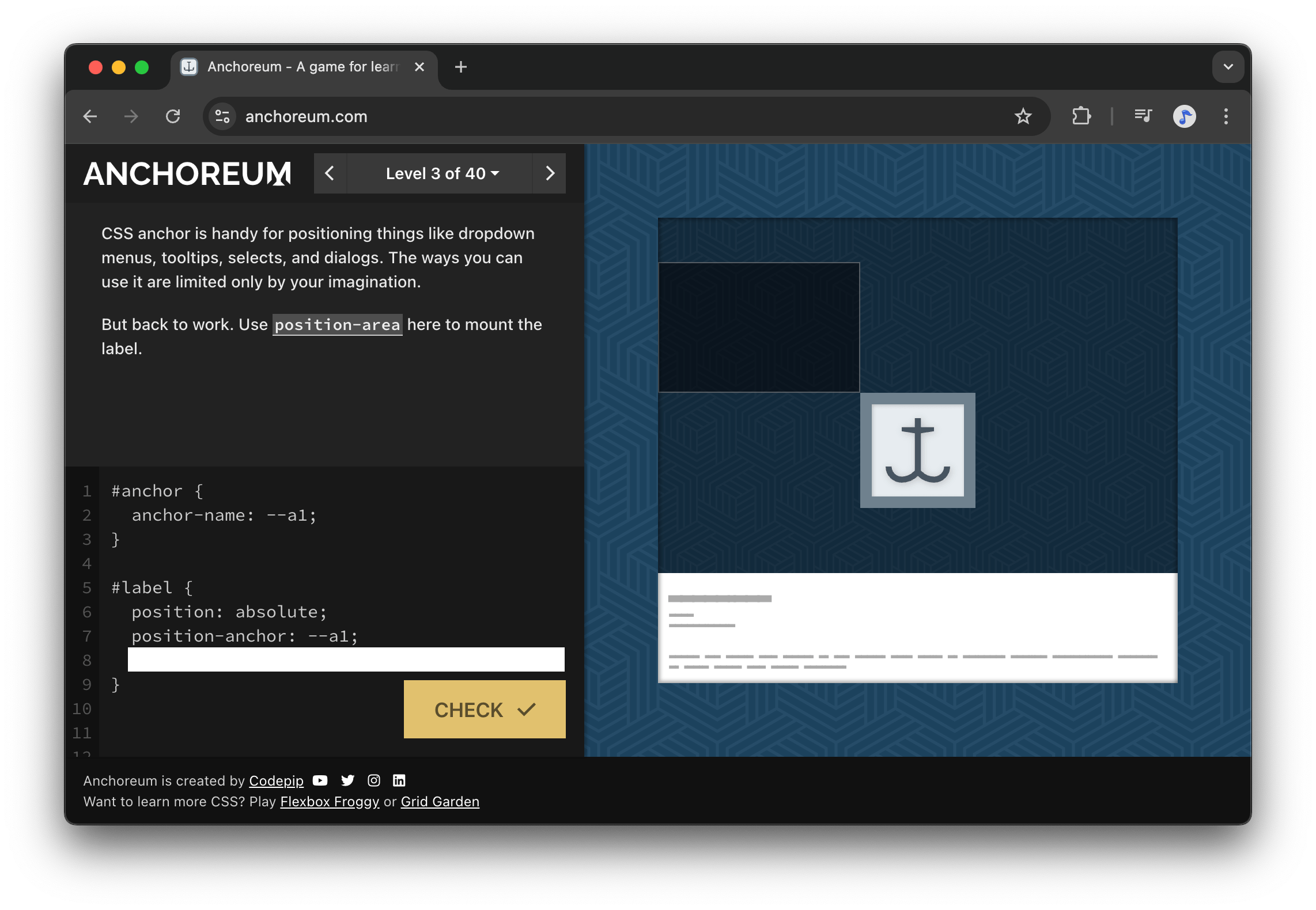 Anchoreum: A New Game For Learning Anchor Positioning