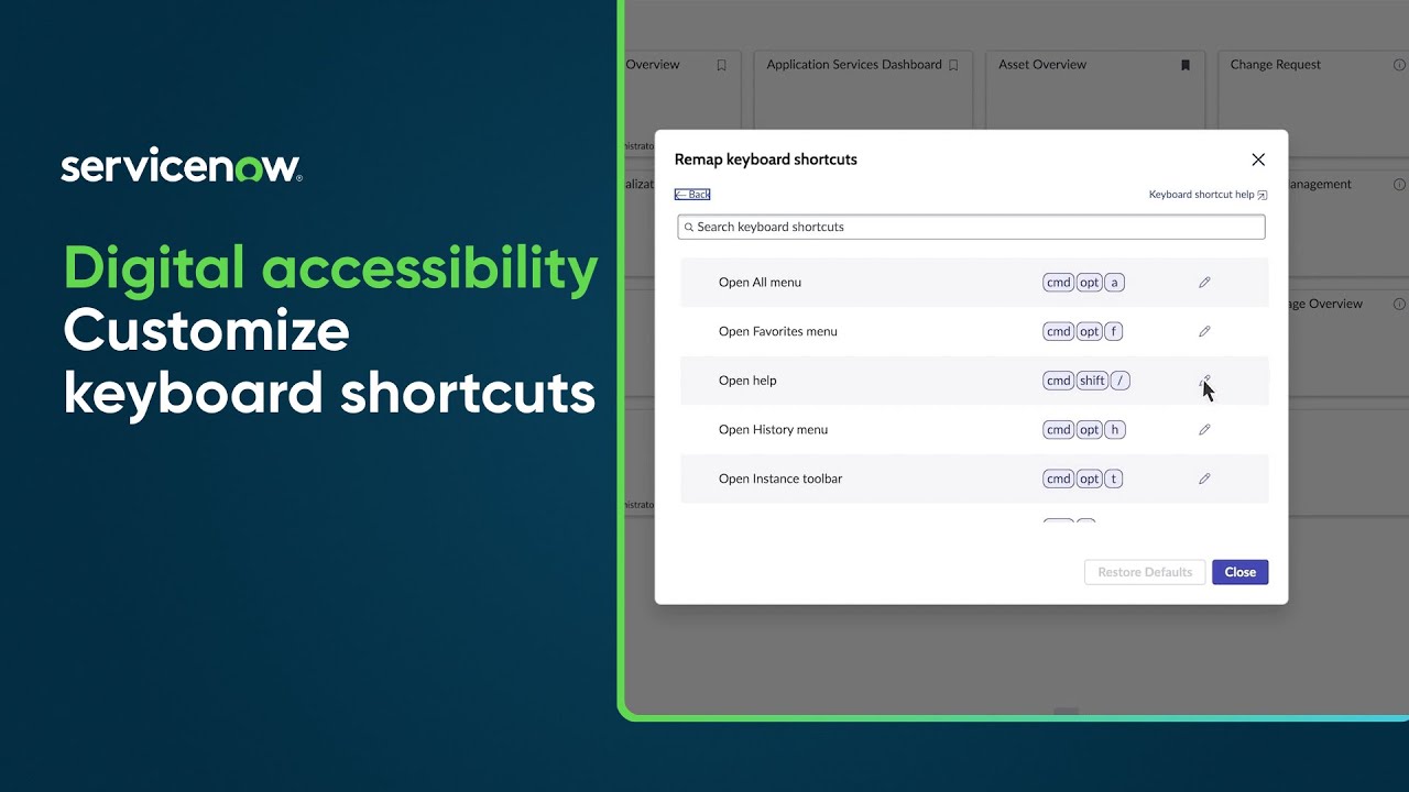 Digital accessibility | Customize keyboard shortcuts