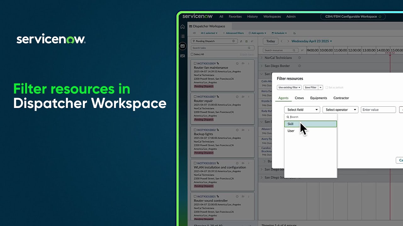 Dispatcher Workspace | Filter resources