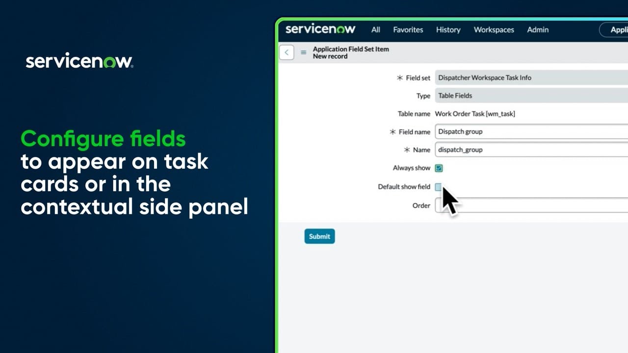 Dispatcher Workspace | Configure fields