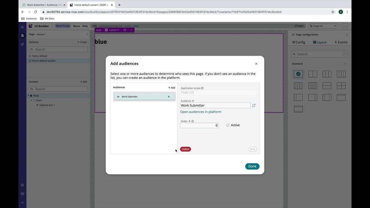 UI Builder - Page Variants
