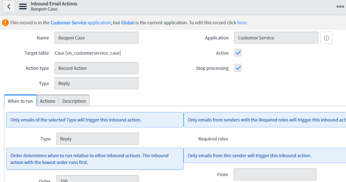 Case management: inbound action to re-open a resolved case via email