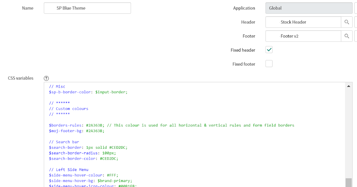 Service portal: global CSS Variables