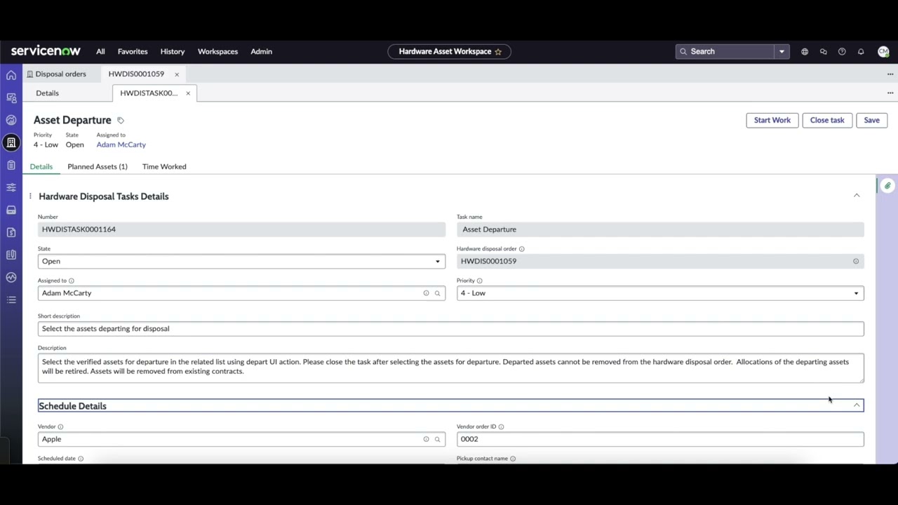 Disposal Orders for Hardware Asset Management in ServiceNow
