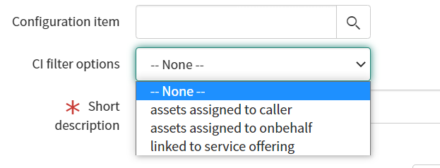Apply a filter on the configuration item on inc/prb/chg forms