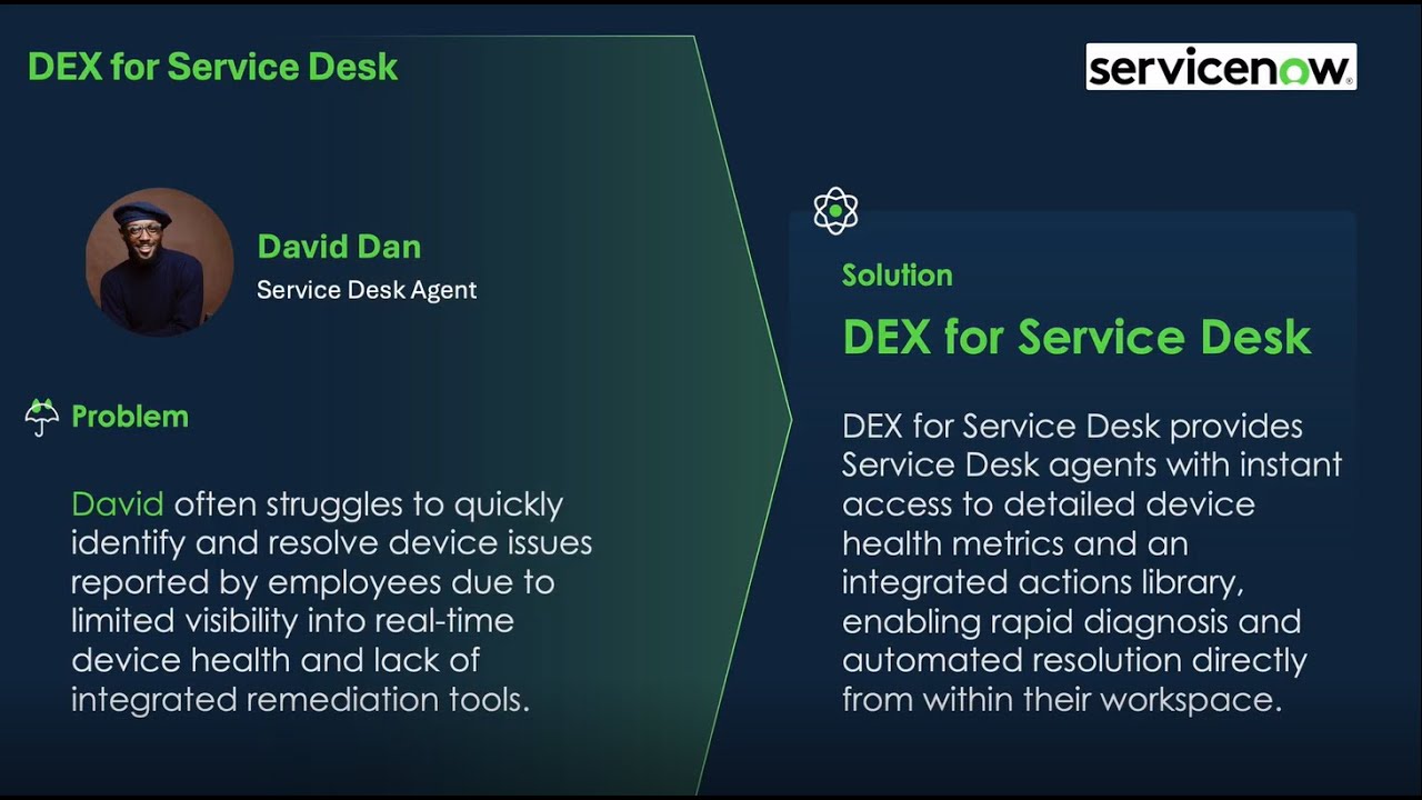 ServiceNow Digital End-user Experience (DEX) DEX Use Cases for Service Desk Demo