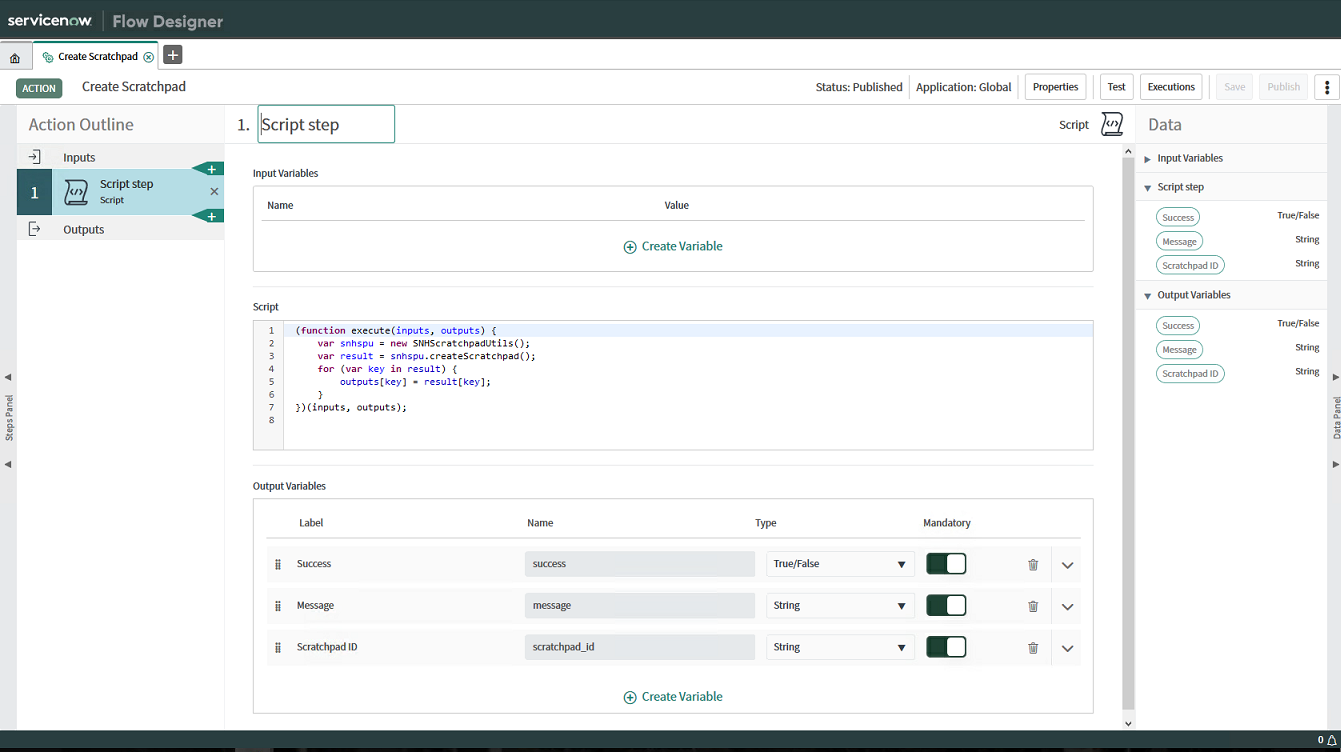 Flow Designer Scratchpad