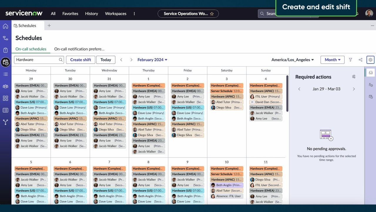 Create and edit on-call shifts in Service Operations Workspace