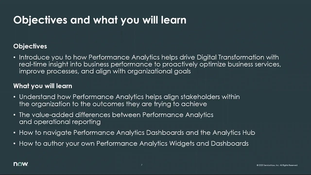 K20 Course | Get Started with Performance Analytics